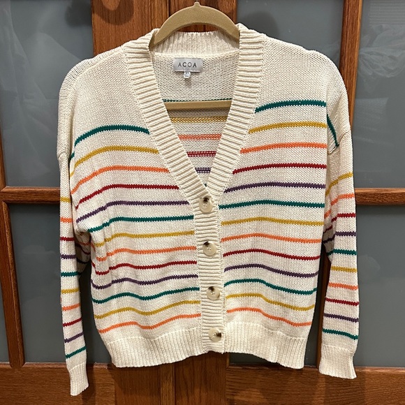 ACOA Women's Multicolor Striped Cardigan Sweater - Picture 3 of 7